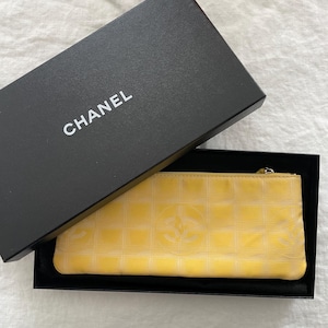 2002 Vintage CHANEL Yellow Travel Line Pouch Clutch Zipper Pouch Bag Wallet