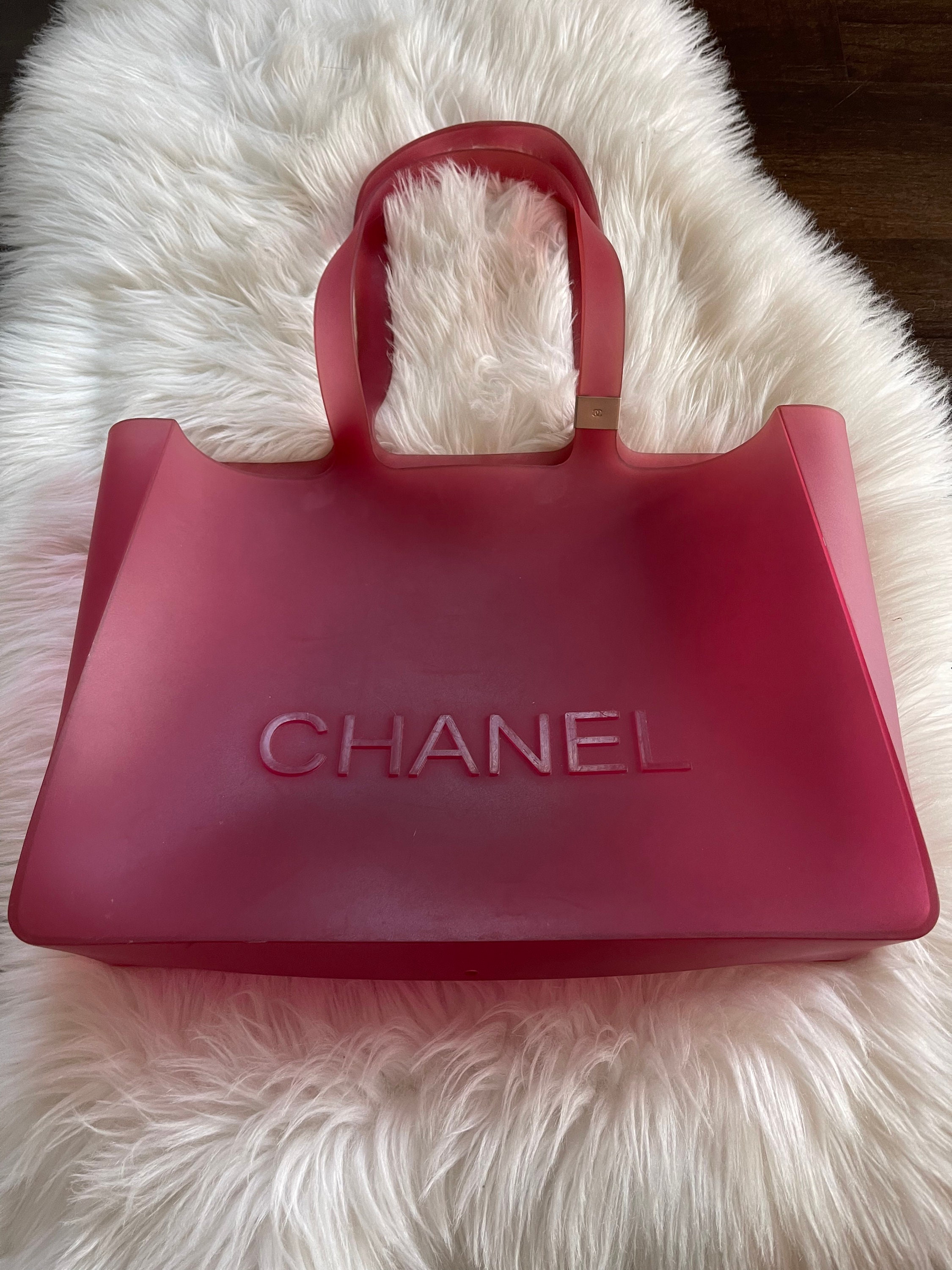 Vintage CHANEL Purple Pink Rubber Gummy Jelly Tote Bag Purse 