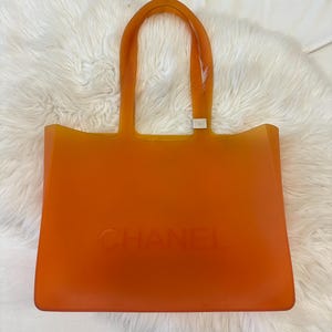 Vintage CHANEL Clear Orange Rubber Gummy Jelly Tote Bag Purse Gym Bag Shopper Shoulder Bag Handbag