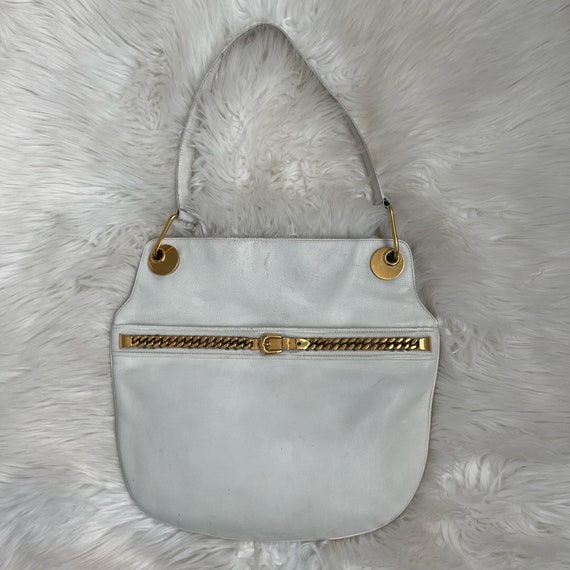 Vintage 80s Gucci GG White Shoulder Bag Crossbody With Gold 
