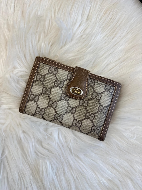 RARE Vintage Gucci Tan Monogram Coated Canvas and Leather