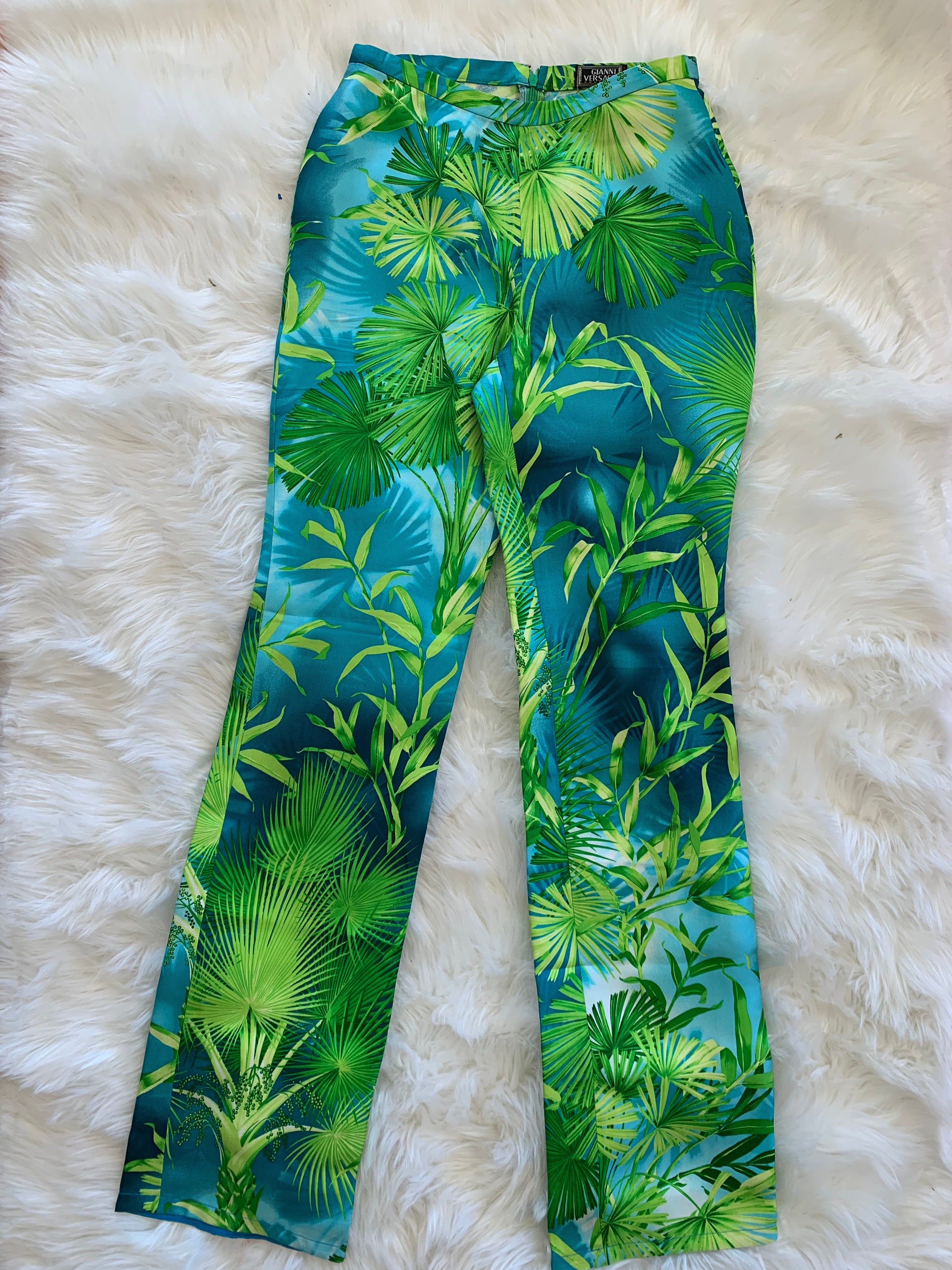 Rare GIANNI VERSACE Tropical Green Jungle Palm Floral Print White