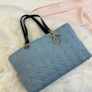 Vintage 2000’s Christian Dior Denim Quilted Cannage Lady Dior Shopper Tote Purse Handbag