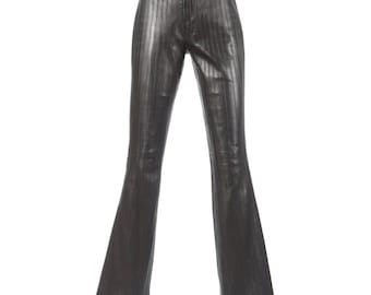 Vintage Otoño 1999 GUCCI de Tom Ford Pierna Ancha Acampanada Cuero Negro Pintuck Monogram Pantalones RARE!!!