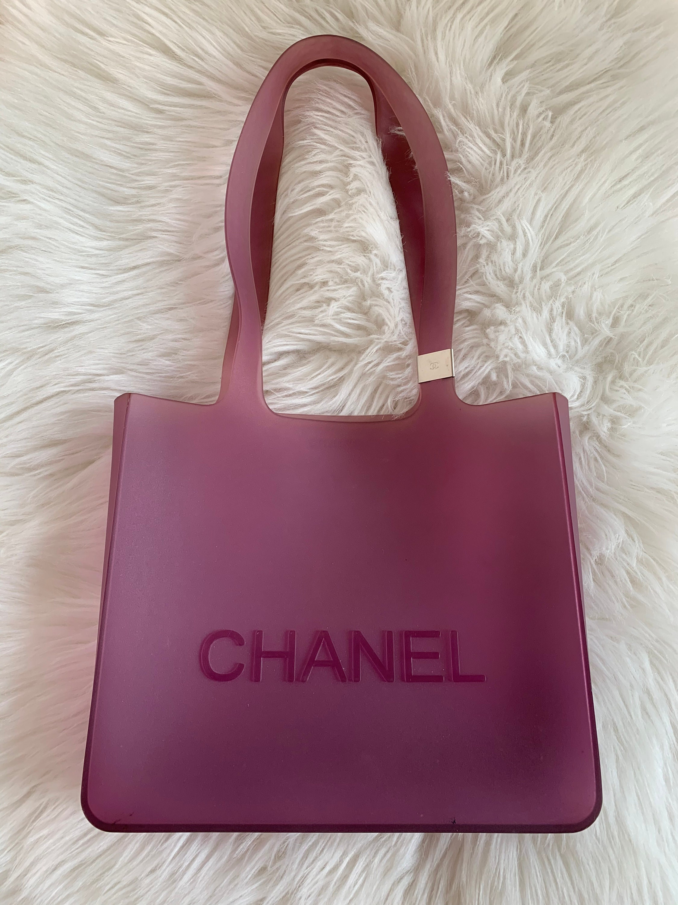 Vintage CHANEL Purple Rubber Gummy Jelly Tote Bag Purse Gym 