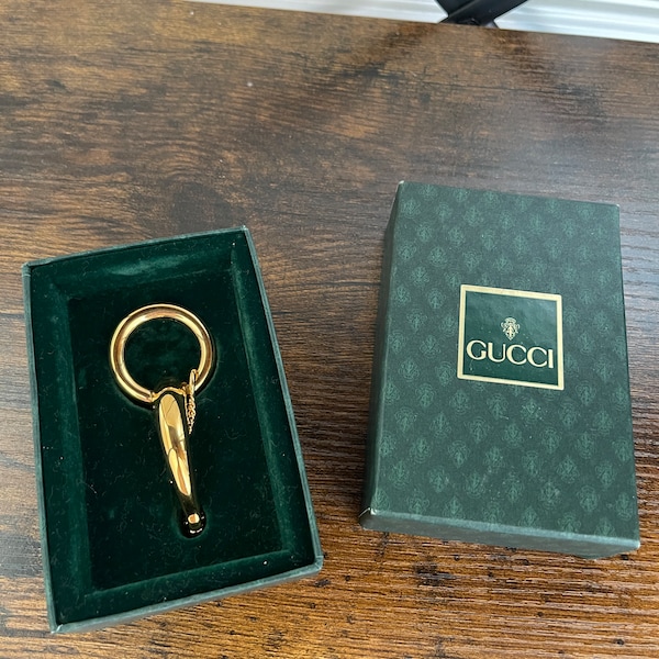 Vintage Gucci Gold Horsebit Bag Charm 1980’s Keychain in Box - gift for him or her