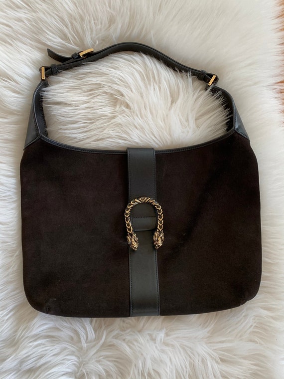 Vintage GUCCI Black Suede Dionysus Enamel Tiger He