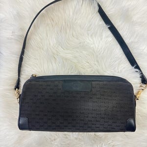Vintage GUCCI micro GG Black Leather Crossbody shoulder Bag Satchel purse handbag