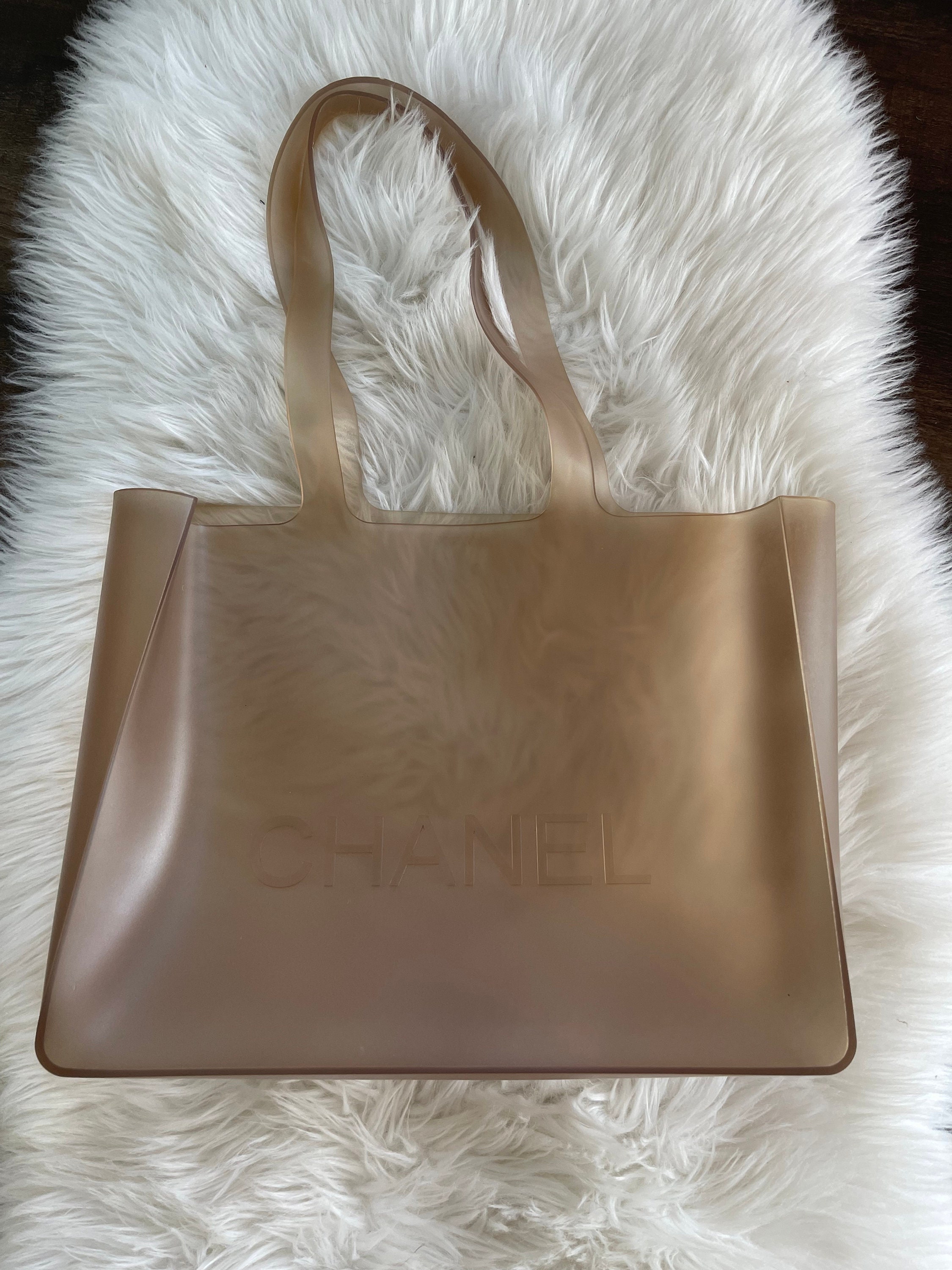 Vintage CHANEL Jumbo Pale Clear Gray Grey Rubber Gummy Jelly 