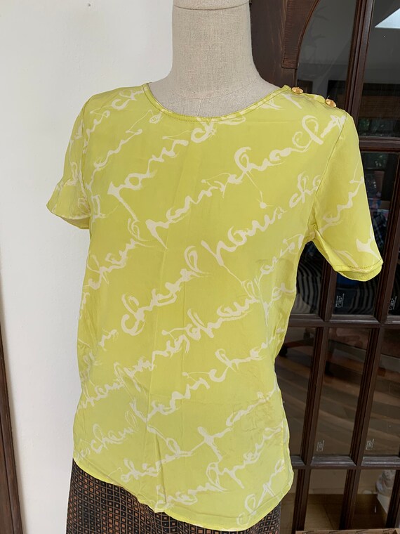 RARE Vintage CHANEL CC Logo Monogram Lime Green Wh