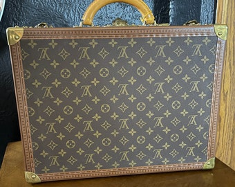 Vintage 1970's Louis Vuitton Monogram Leather Trunk Suitcase Luggage with Keys