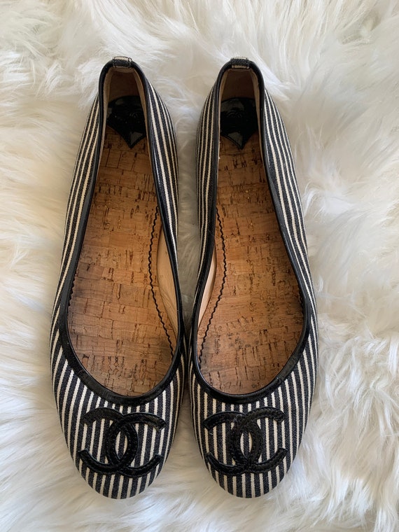 Vintage Chanel Striped Flat Sandals | Etsy