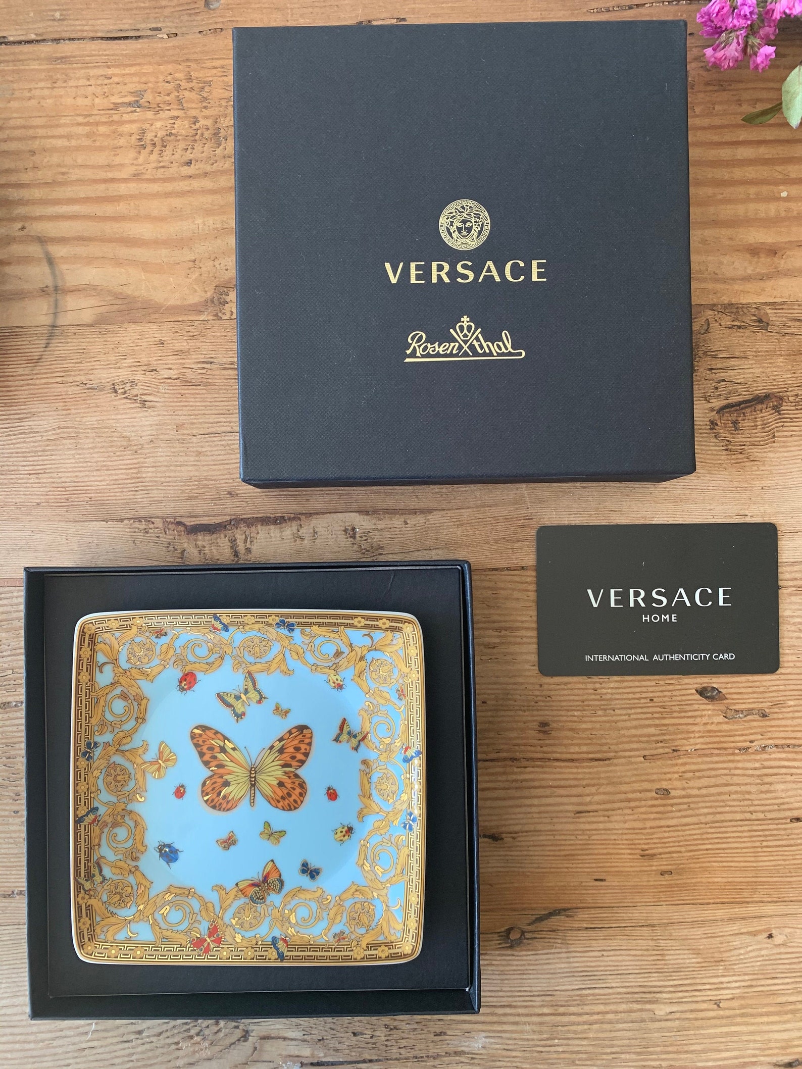 Vintage VERSACE Butterflies Butterfly Gold Pink Floral Etsy