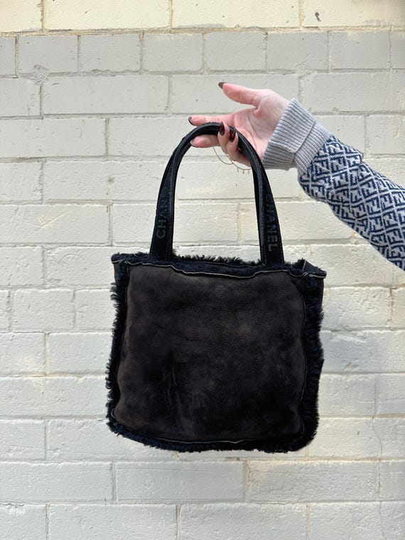 Vintage 90s Chanel Suede With Fur Trim Handbag Top Handle Satchel Flap Bag Purse Clutch Case Pouch Gold Hardware Mouton Fur Etsy
