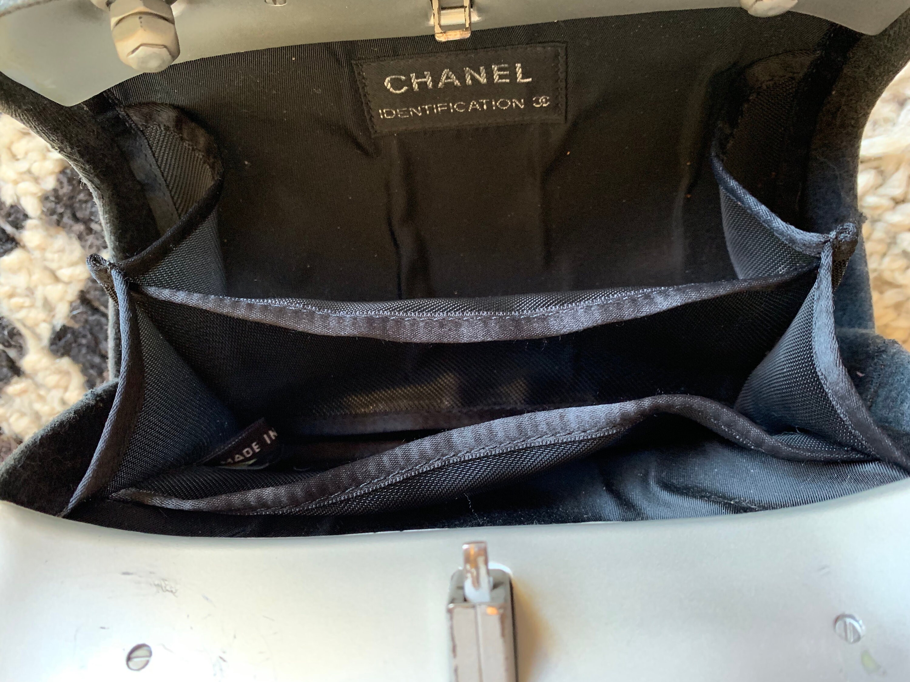Vintage 1999 90's CHANEL Logo Grey Silver Monogram