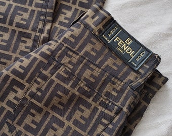 Vintage 90's FENDI FF Zucca Monogram Brown Black Pants Jeans Dress Trousers Hip Hop 29 fits 4-6 Waist - Rare!!! S / M