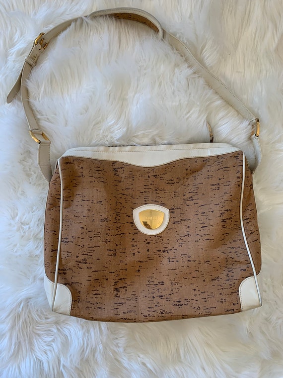 Vintage 70's GUCCI GG White Cream Beige Brown Wood