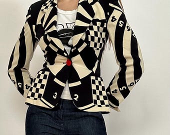 VERY RARE Vintage 1990's MOSCHINO Cheap & Chic Black and White Bull's Eye Blazer Jacket