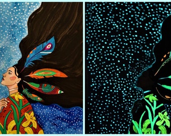 Pintura que brilla en la oscuridad para ARTE mejorado: pinturas, lienzos, carteles, absorbe la luz y brilla por sí sola, pero también reacciona a la luz negra.