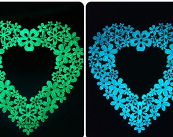 Flower heart glow in the dark wooden wall ornament