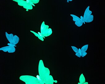 6Pcs Glow In The Dark Plastic Butterfly Fun Ceiling Wall Art Space Stickers JI 