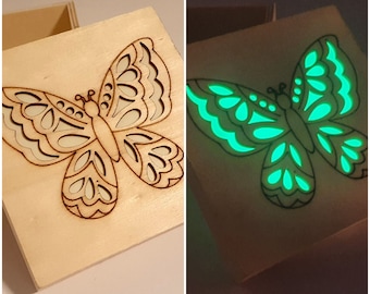 Wooden glow in the dark butterfly box
