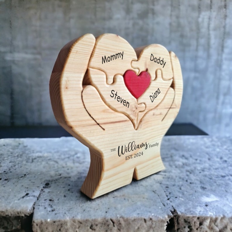 Heart Shape Wooden Family Puzzle, Personalized Family Gift, Custom Engraved Family Keepsake image 4