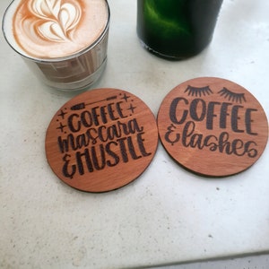 Wooden Coffee Coaster Set: Birch Plywood, Pyrography Design