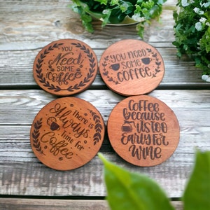 Handburnt Wooden Coffee Coaster Set: Birch Plywood, Set of 4