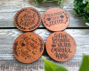 Juego de posavasos de madera quemados a mano: contrachapado de abedul, juego de 4