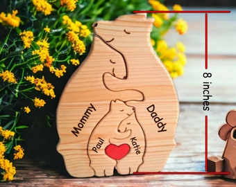 Rompecabezas familiar de osos de madera rústico personalizado, figuras de animales, decoración del hogar familiar, regalo de recuerdo