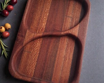 Bandeja para servir de madera de meranti hecha a mano • Tabla para servir de cocina natural • Bandeja rústica de madera para aperitivos y quesos