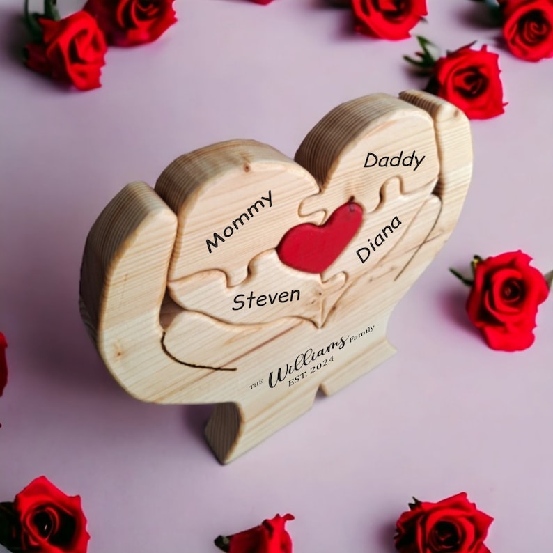 Heart Shape Wooden Family Puzzle, Personalized Family Gift, Custom Engraved Family Keepsake image 5