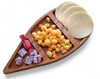 Ash Wood Snack Tray – Boat Shaped Serving Dish with 3 Compartments
