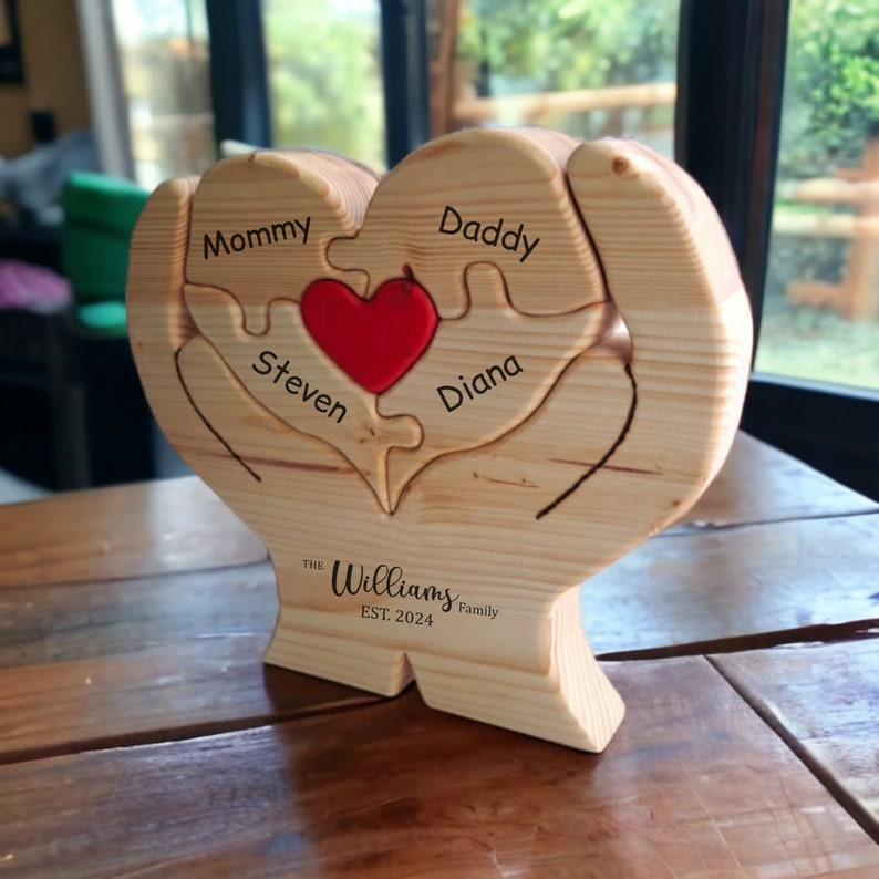 Heart Shape Wooden Family Puzzle, Personalized Family Gift, Custom Engraved Family Keepsake image 3