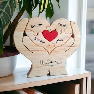 Heart Shape Wooden Family Puzzle, Personalized Family Gift, Custom Engraved Family Keepsake image 2