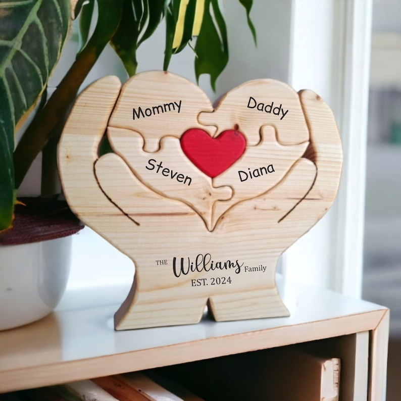 Heart Shape Wooden Family Puzzle, Personalized Family Gift, Custom Engraved Family Keepsake image 2