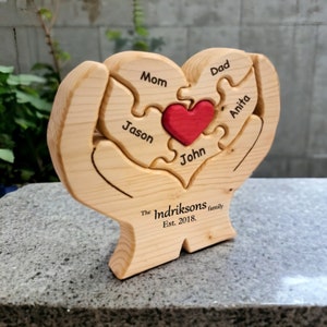 Heart Shape Wooden Family Puzzle, Personalized Family Gift, Custom Engraved Family Keepsake image 1
