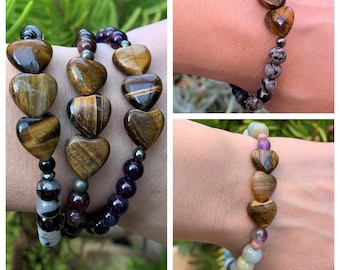 Triple Tiger's Eye hearts crystal manifestation bracelet