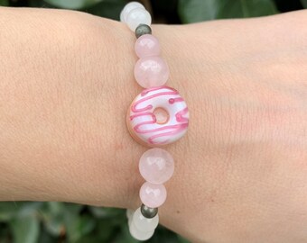 Sweet Love Manifestation bracelet w/White Jade, Rose Quartz, Pyrite, and Hematite crystals
