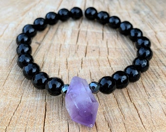 Tranquil Transition Onyx, Amethyst, and Hematite manifestation bracelet