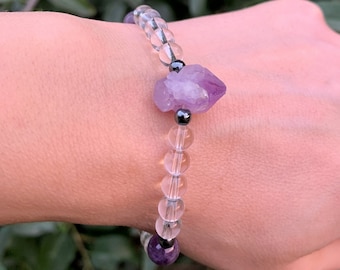 Clear Vision & Clarity manifestation bracelet with Clear Quartz, Amethyst, and Hematite