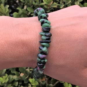 Individuality & Spiritual Growth Ruby in Zoisite chip nugget manifestation bracelet