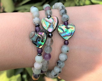 Abalone shell heart crystal bracelet for healing and manifestation