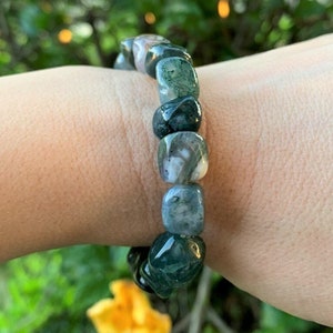 Small Moss Agate Stability and Grounding manifestation bracelet (chunky nuggets)