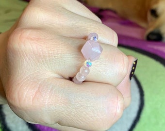 Geometric Rose Quartz Ring (stretchy)