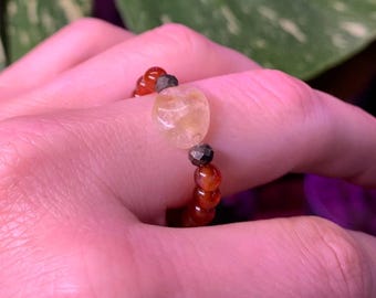 Empowerment Ring mit Citrin, Karneol und Pyrit (dehnbar)