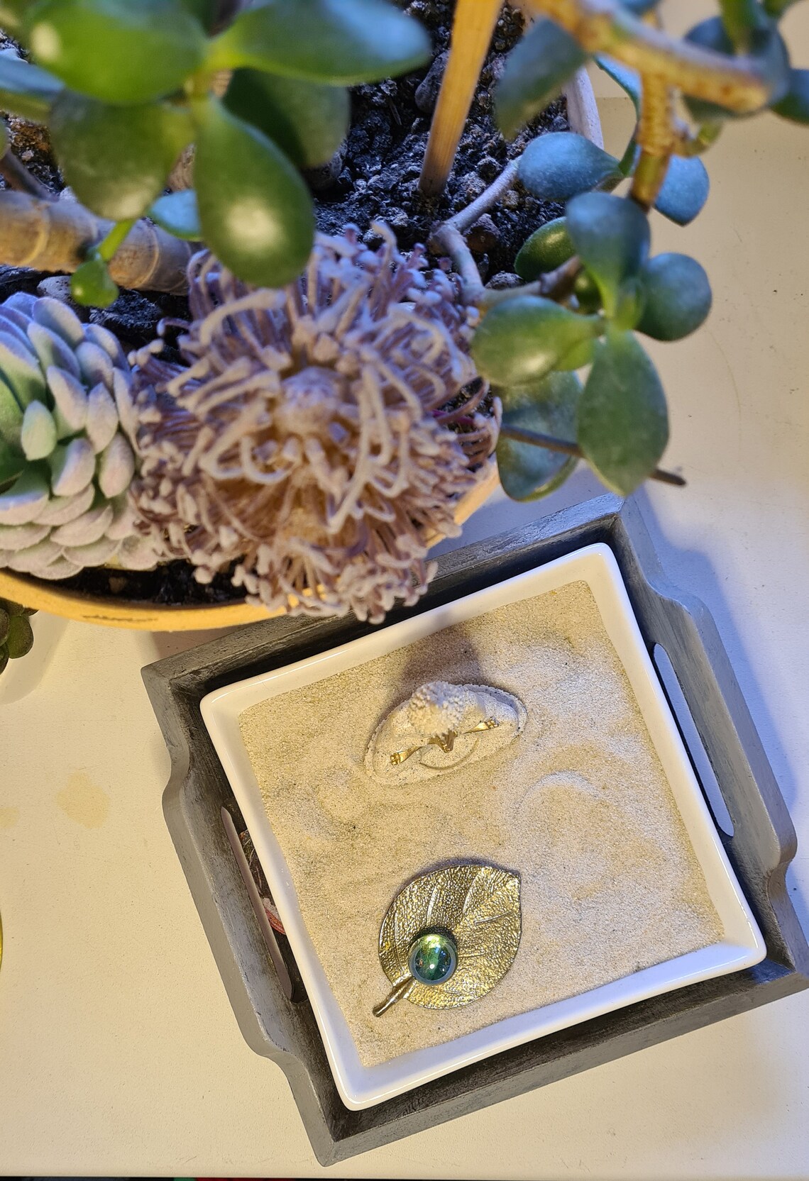 Meditation Zen Garden Sand Ceramic Tray in Wooden Tray with Etsy