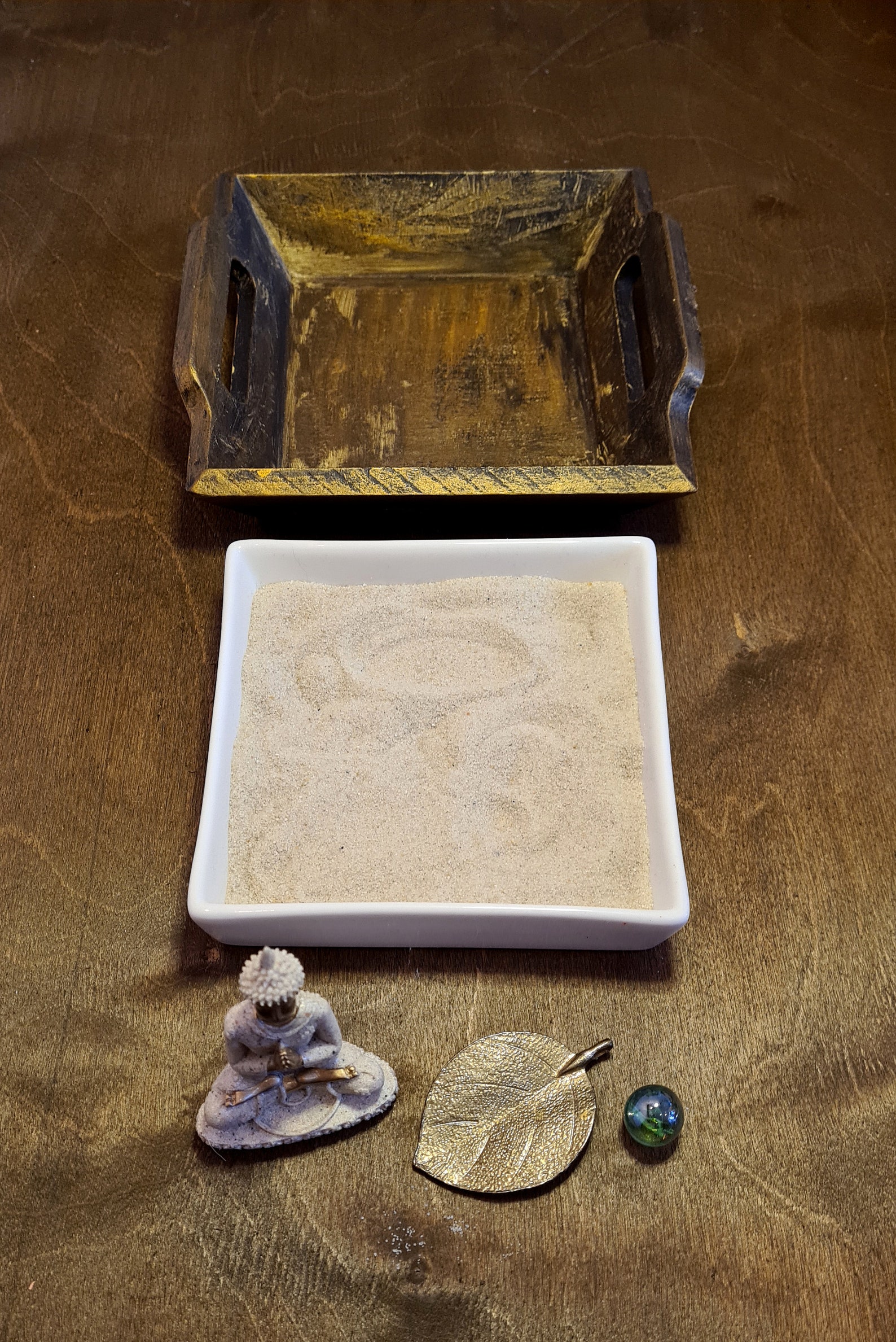 Meditation Zen Garden Sand Ceramic Tray in Wooden Tray with Etsy