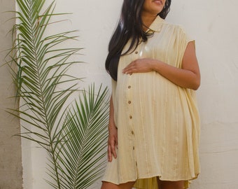 Tonal Striped Maternity Breastfeeding Shirt Dress